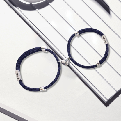 Pulsera de dos piezas de cuerda con 2 nombres personalizados para pareja con dije magnético