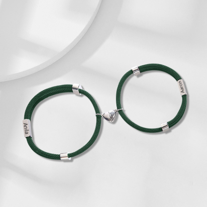 Pulsera de dos piezas de cuerda con 2 nombres personalizados para pareja con dije magnético