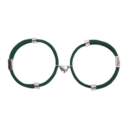 Pulsera de dos piezas de cuerda con 2 nombres personalizados para pareja con dije magnético