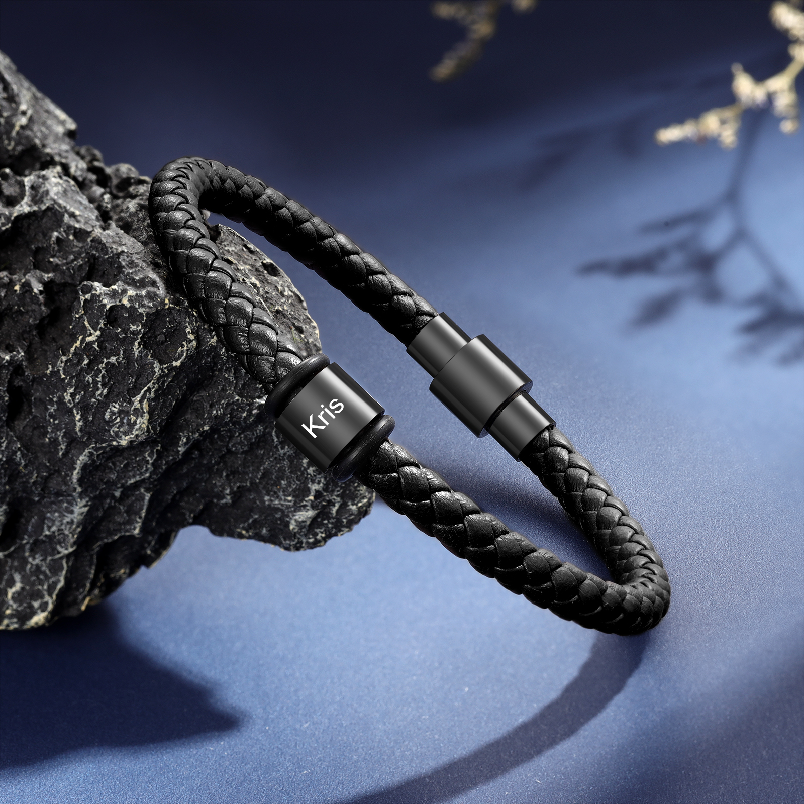 Pulsera de cuero trenzado con 1 nombre negro o marrón pulsera personalizada para hombre | Jessemade