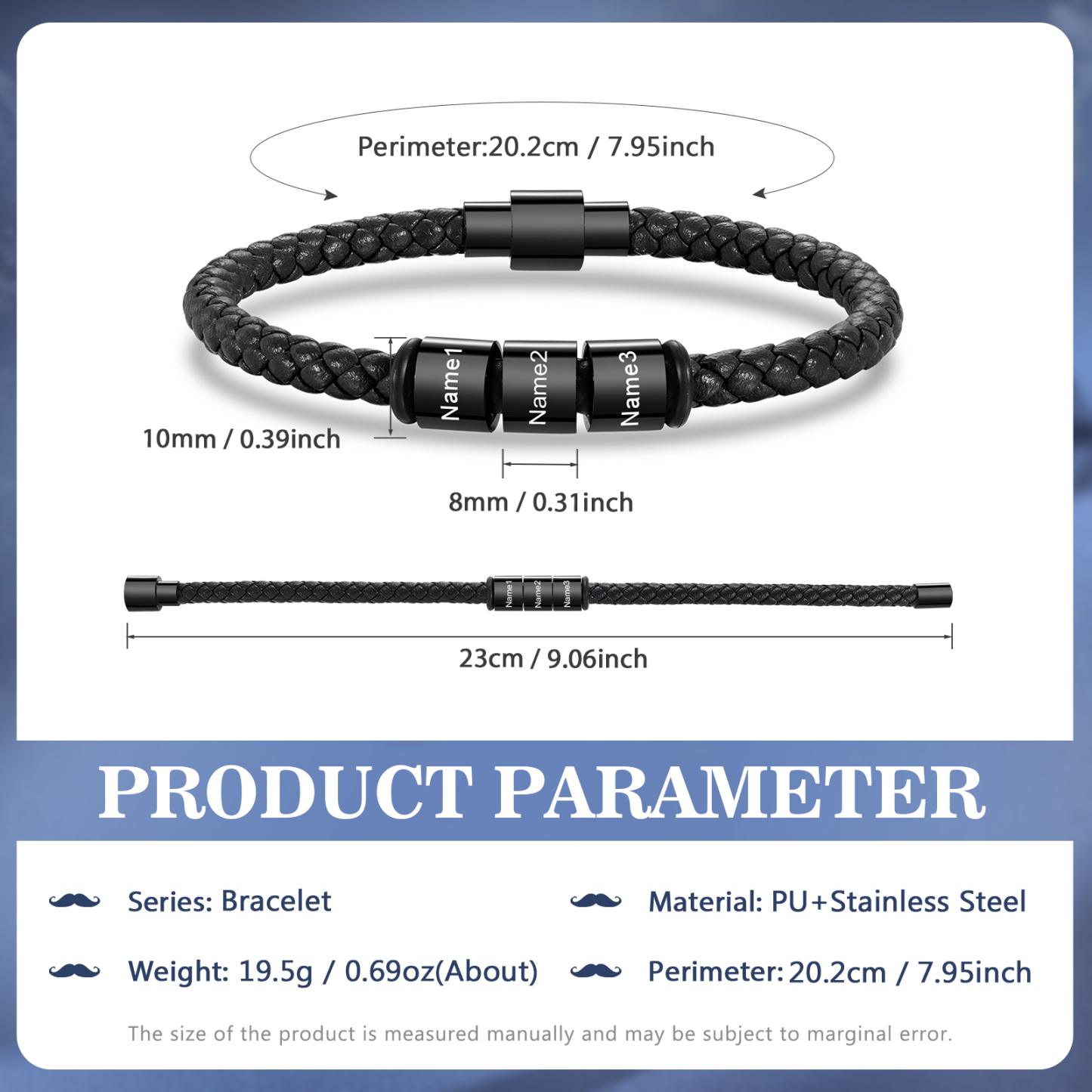 Pulsera de cuero trenzado con 3 nombres negro o marrón pulsera personalizada para hombre | Jessemade