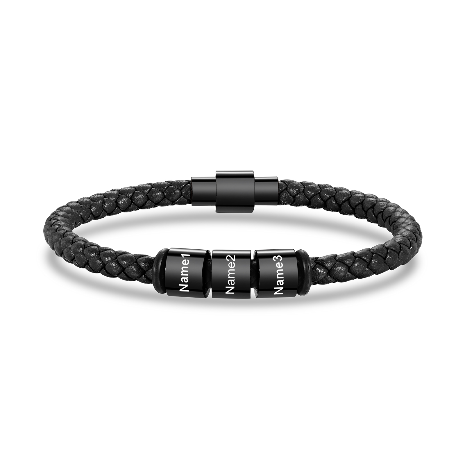 Pulsera de cuero trenzado con 3 nombres negro o marrón pulsera personalizada para hombre | Jessemade