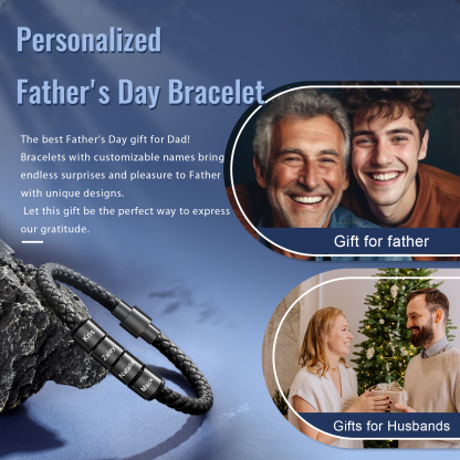 Pulsera de cuero trenzado con 4 nombres negro o marrón pulsera personalizada para hombre | Jessemade