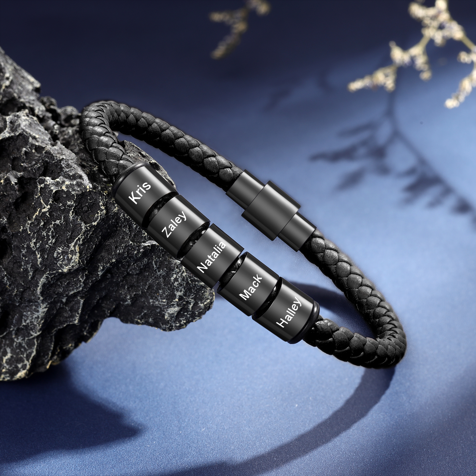 Pulsera de cuero trenzado con 5 nombres negro o marrón pulsera personalizada para hombre | Jessemade