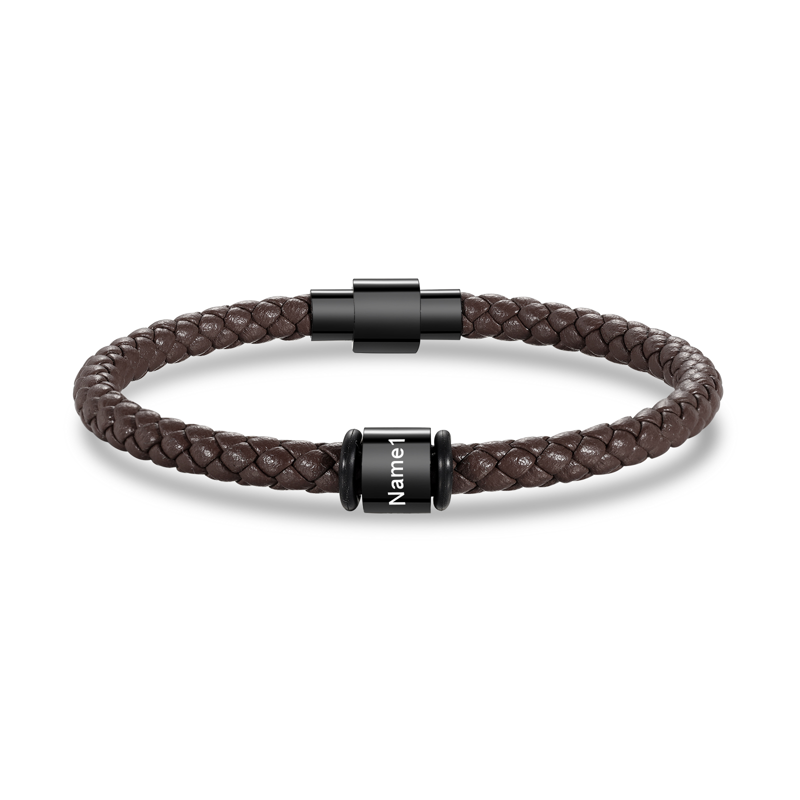 Pulsera de cuero trenzado con 1 nombre negro o marrón pulsera personalizada para hombre | Jessemade