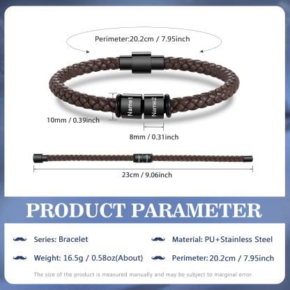 Pulsera de cuero trenzado con 2 nombres negro o marrón pulsera personalizada para hombre | Jessemade