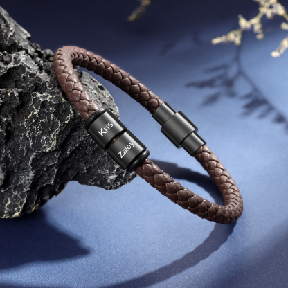 Pulsera de cuero trenzado con 2 nombres negro o marrón pulsera personalizada para hombre | Jessemade