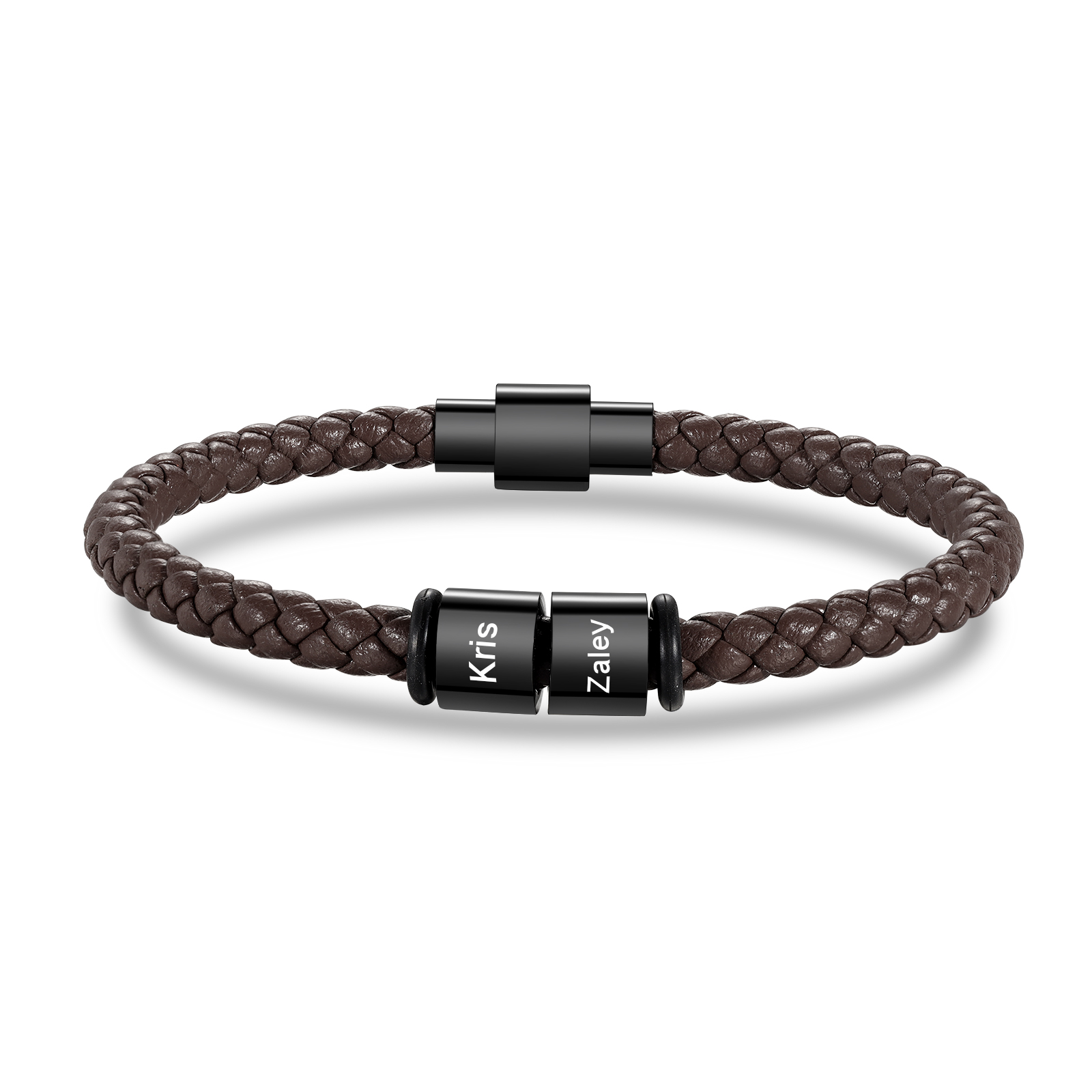 Pulsera de cuero trenzado con 2 nombres negro o marrón pulsera personalizada para hombre | Jessemade