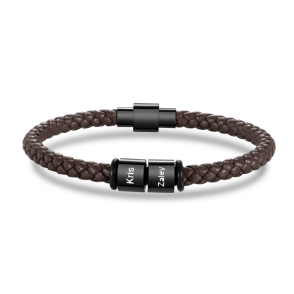 Pulsera de cuero trenzado con 2 nombres negro o marrón pulsera personalizada para hombre | Jessemade