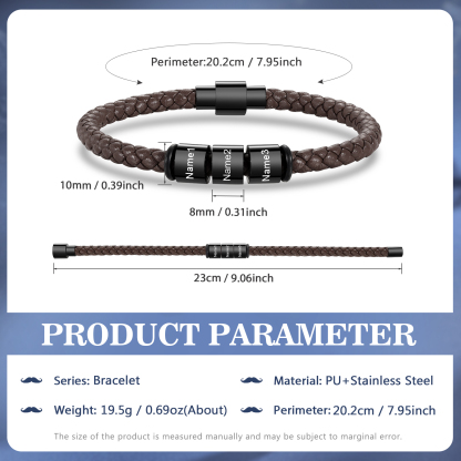 Pulsera de cuero trenzado con 3 nombres negro o marrón pulsera personalizada para hombre | Jessemade