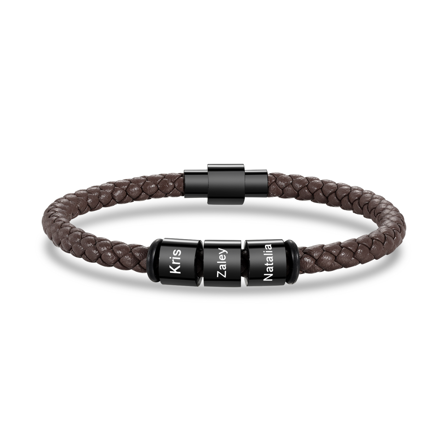 Pulsera de cuero trenzado con 3 nombres negro o marrón pulsera personalizada para hombre | Jessemade