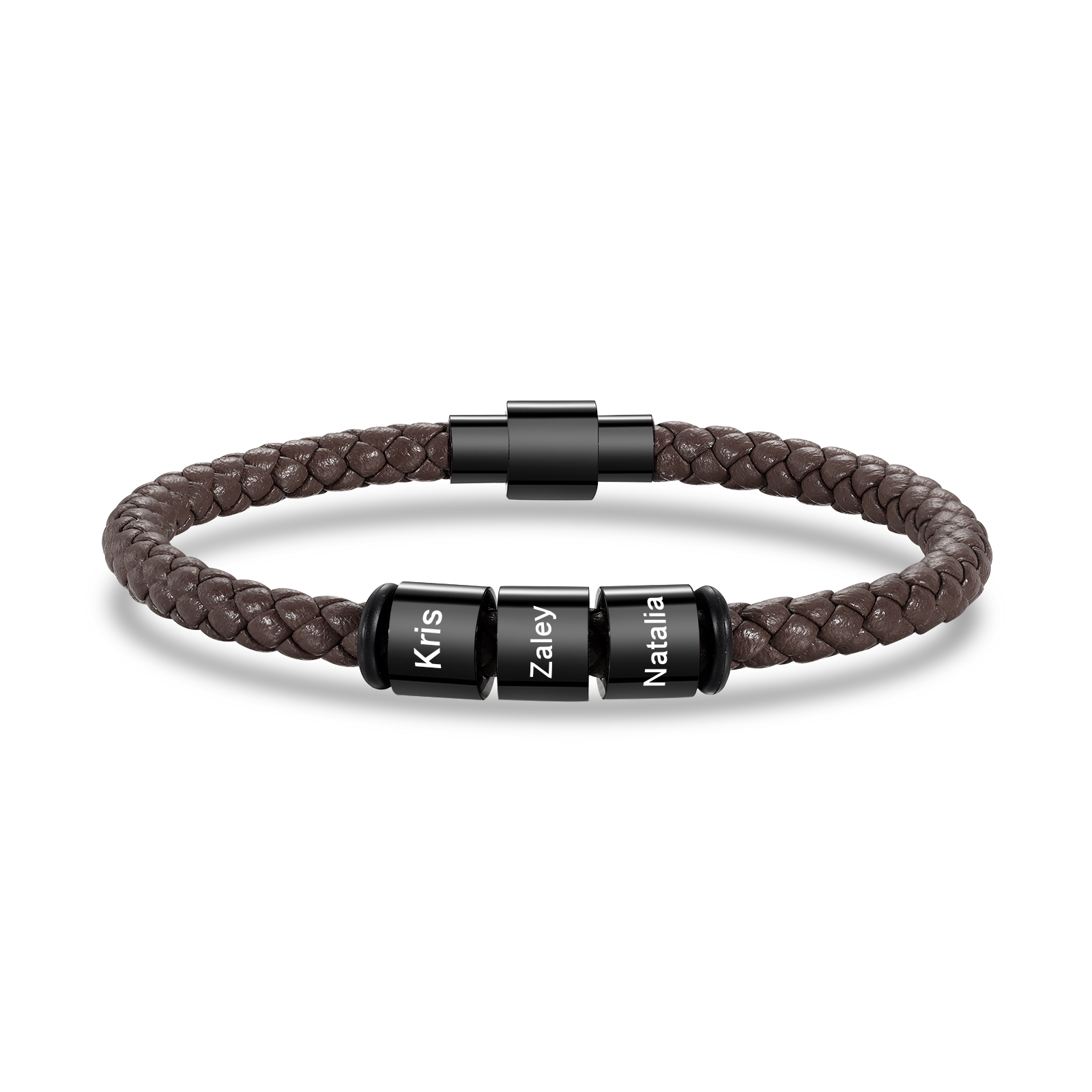 Pulsera de cuero trenzado con 3 nombres negro o marrón pulsera personalizada para hombre | Jessemade