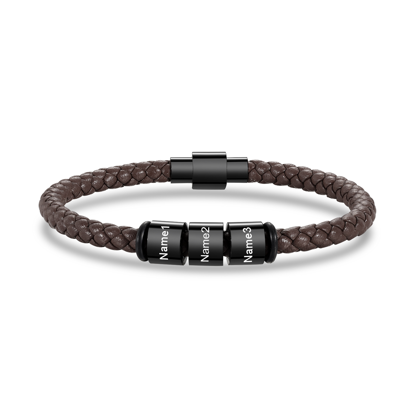 Pulsera de cuero trenzado con 3 nombres negro o marrón pulsera personalizada para hombre | Jessemade