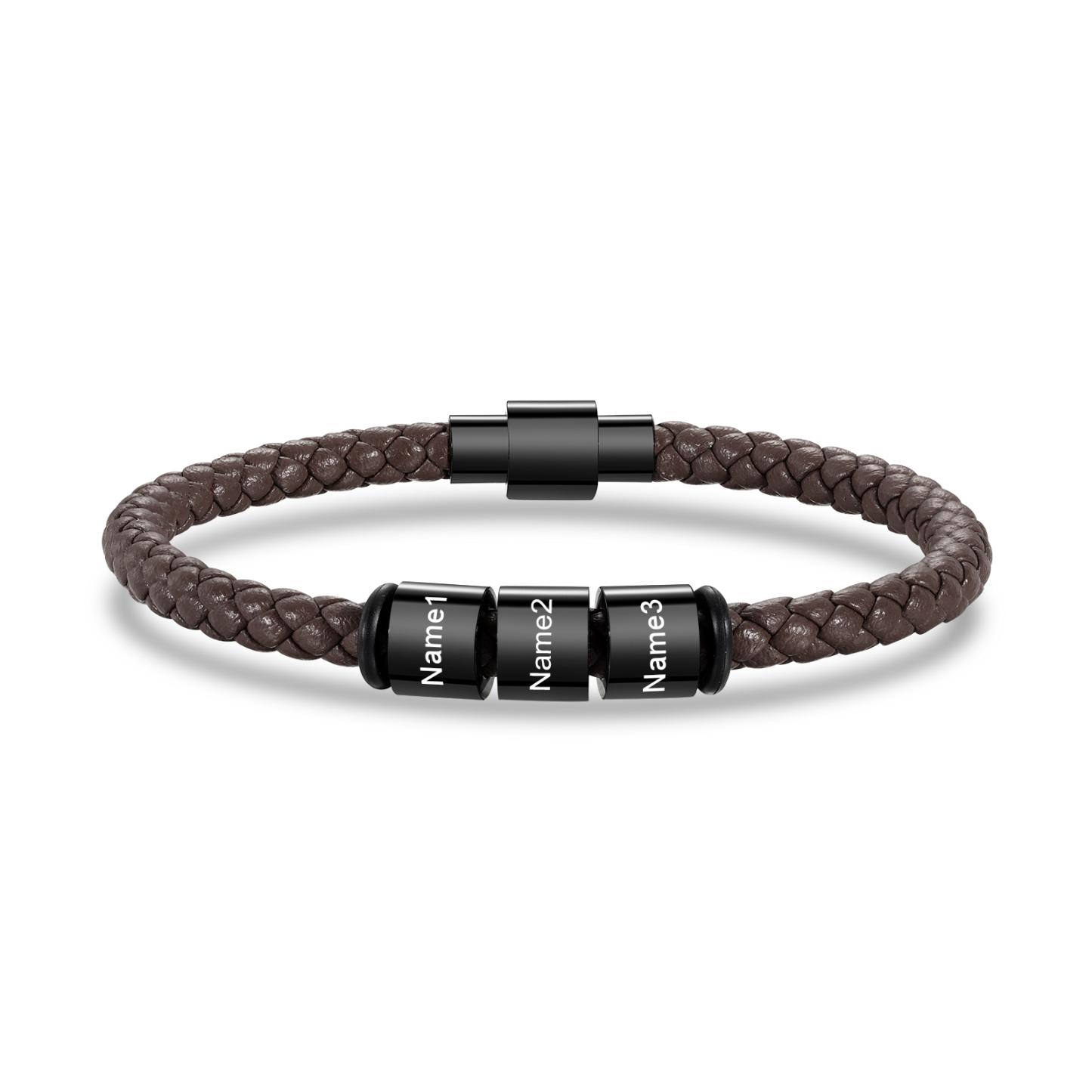 Pulsera de cuero trenzado con 3 nombres negro o marrón pulsera personalizada para hombre | Jessemade