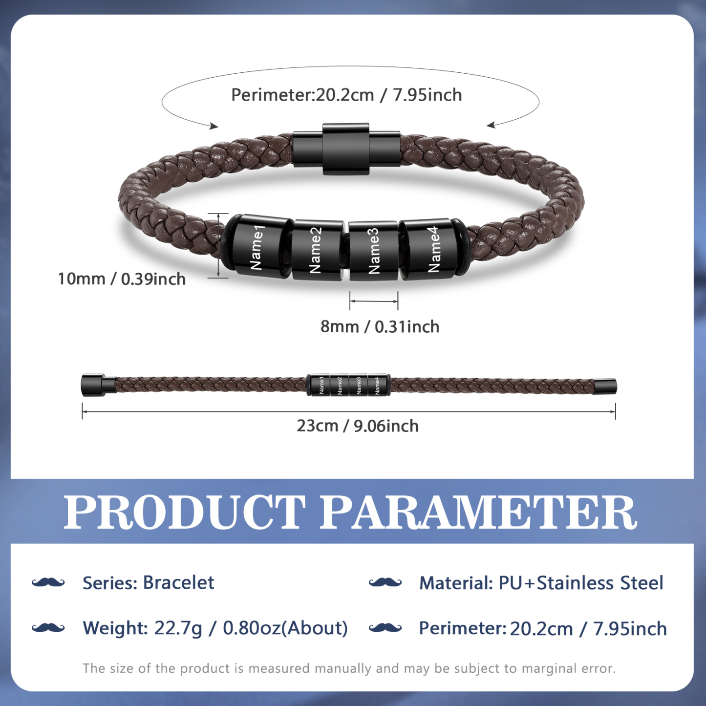 Pulsera de cuero trenzado con 4 nombres negro o marrón pulsera personalizada para hombre | Jessemade