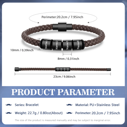 Pulsera de cuero trenzado con 4 nombres negro o marrón pulsera personalizada para hombre | Jessemade