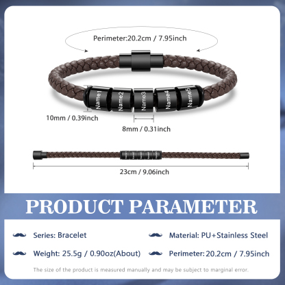 Pulsera de cuero trenzado con 5 nombres negro o marrón pulsera personalizada para hombre | Jessemade