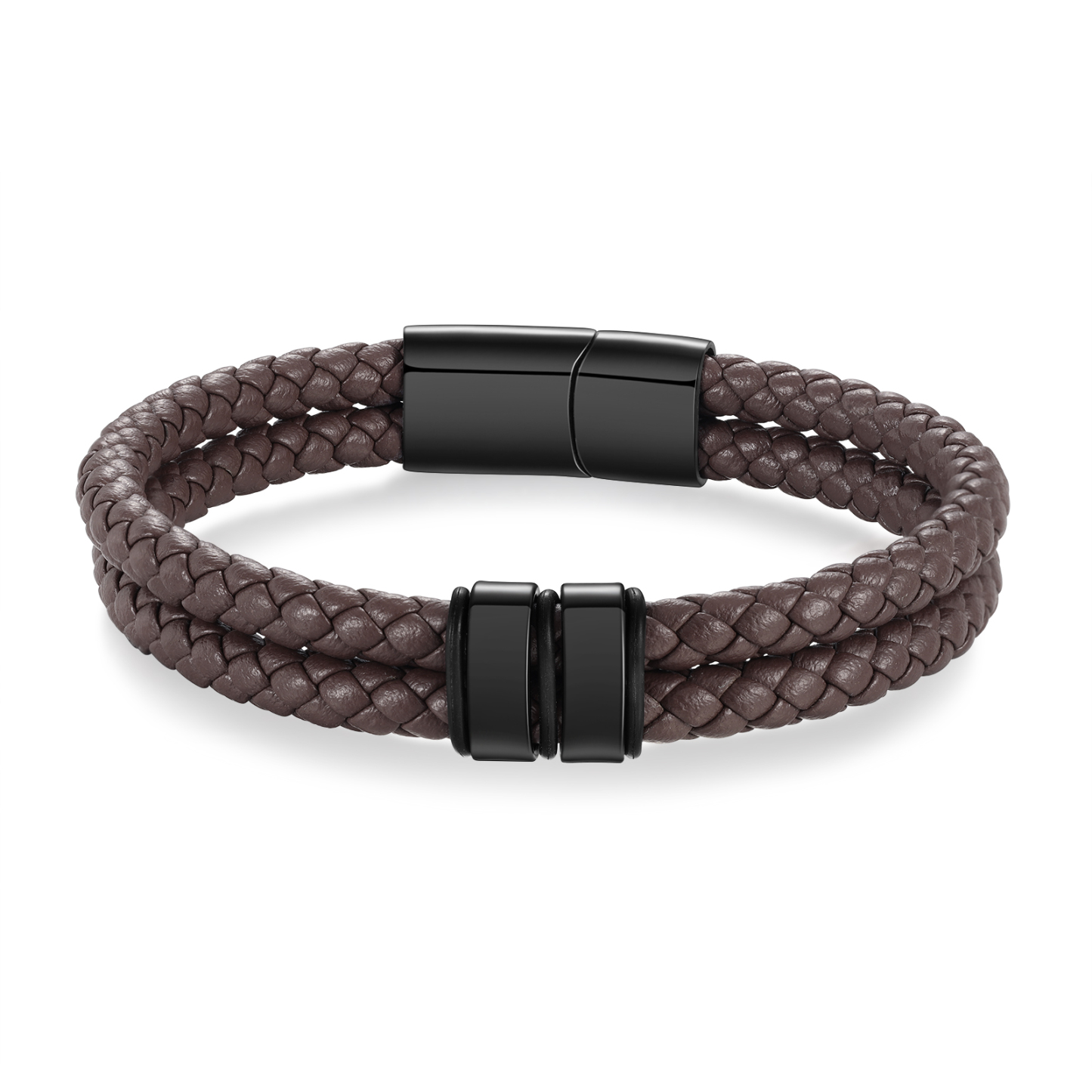 Pulsera de cuero trenzado de hombre con 2 perlas personalizadas con 2 nombres