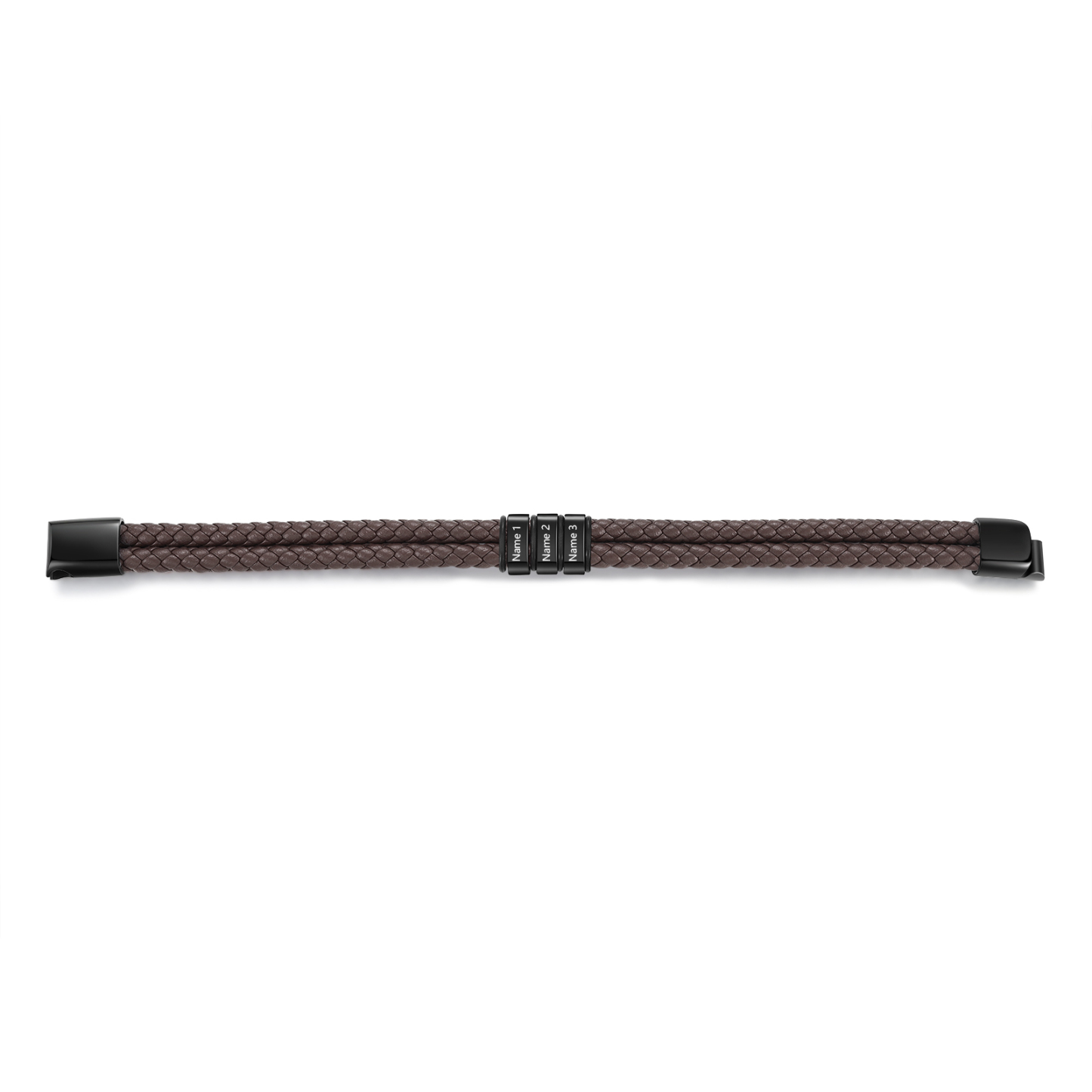 Pulsera de cuero trenzado de hombre con 3 perlas personalizadas con 3 nombres