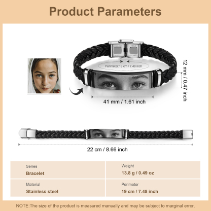 Pulsera de cuero trenzado para hombre con foto de ojos personalizada | Jessemade