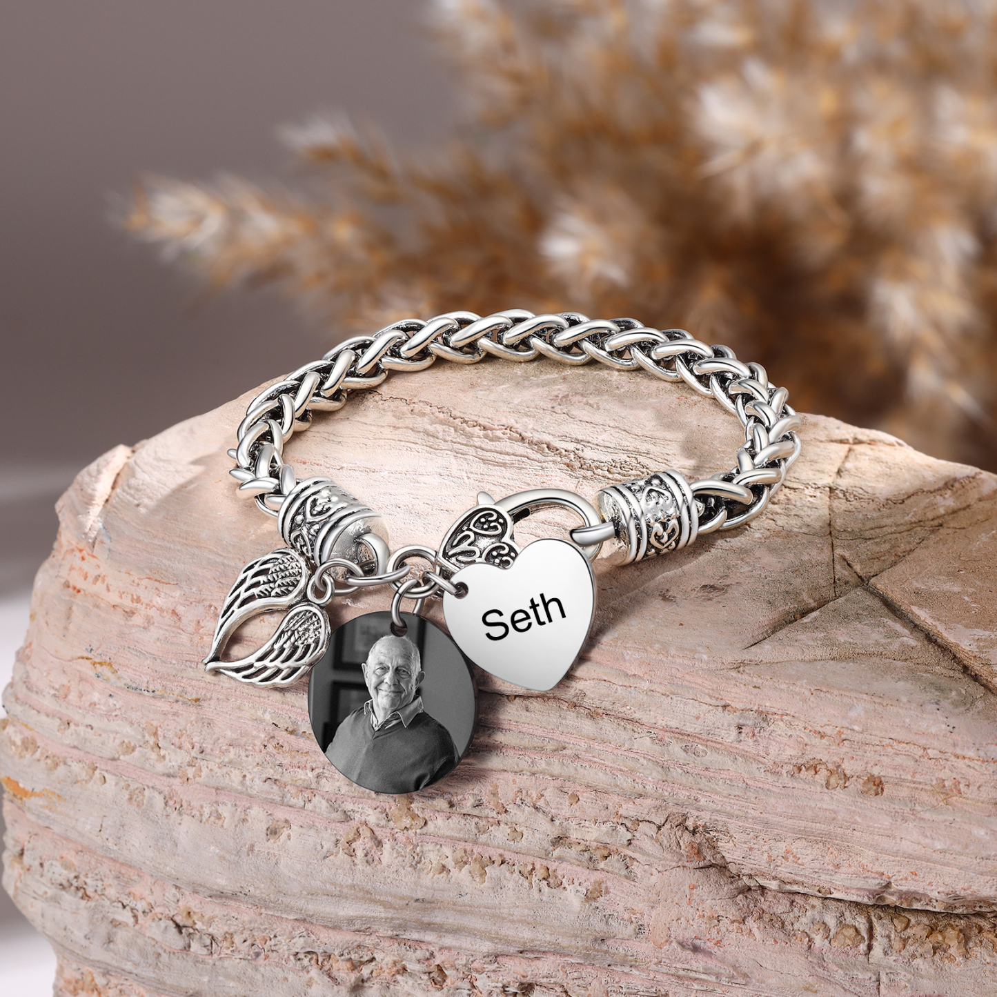 Pulsera Corazón y Alas 1 Nombre Personalizado Pulsera Personalizada |