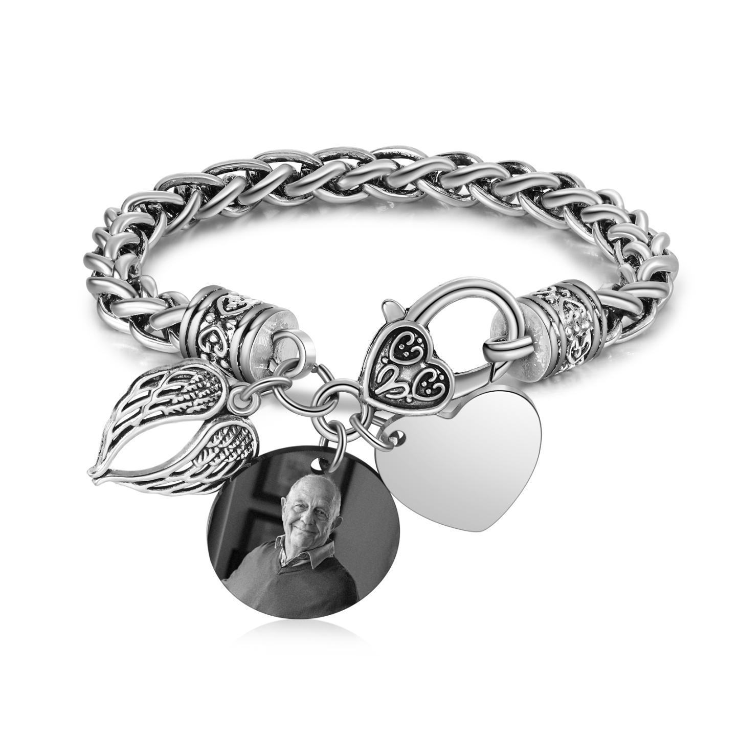 Pulsera Conmemorativa Corazón y Alas con 1 Nombre y Foto Pulsera Personalizada | Jessemade