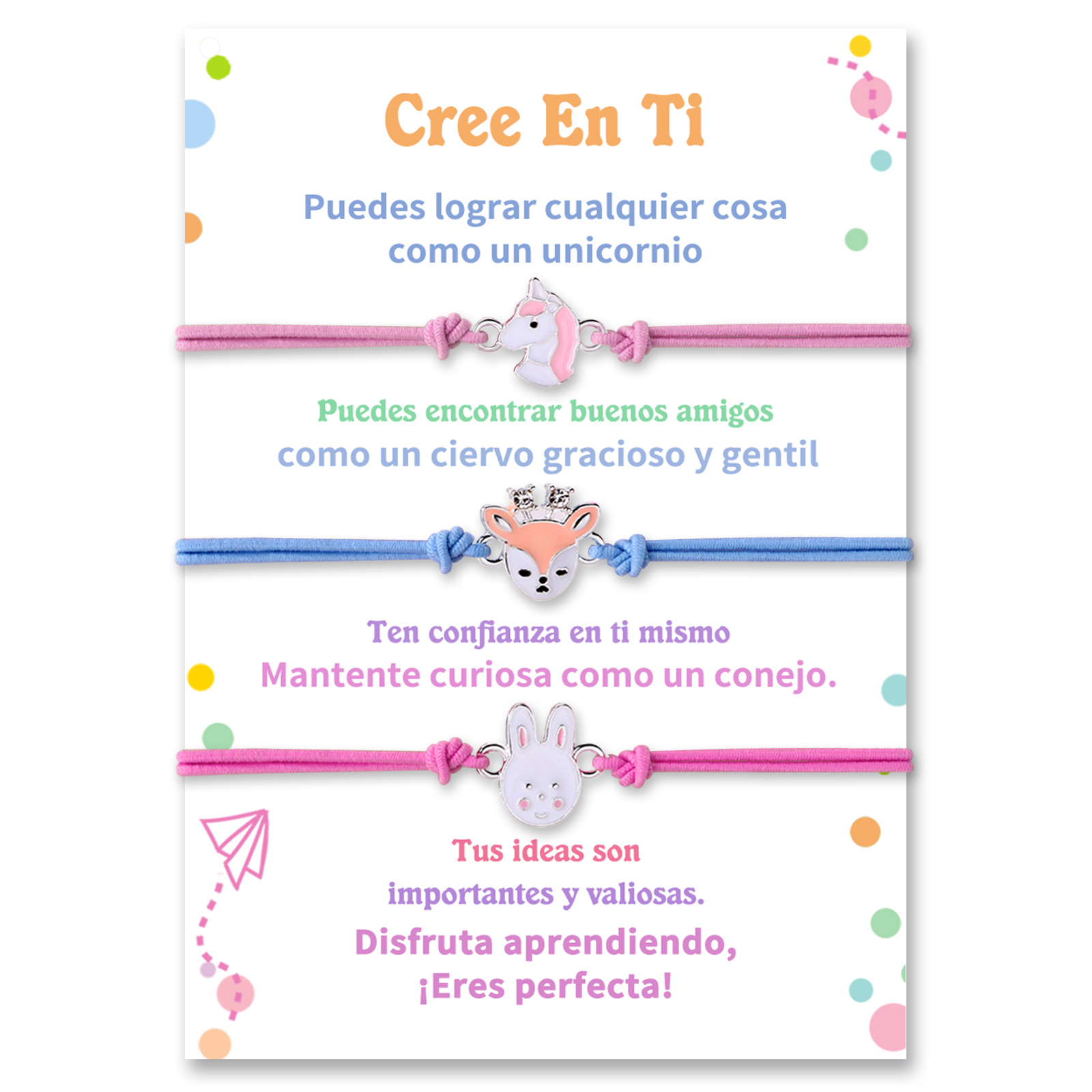 Unidad de 3 pulseras de unicornio, ciervo y conejo - Regalos de regreso a la escuela