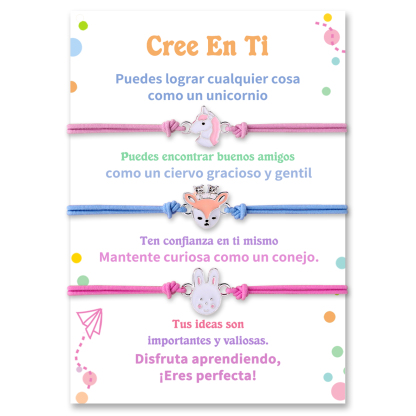 Unidad de 3 pulseras de unicornio, ciervo y conejo - Regalos de regreso a la escuela