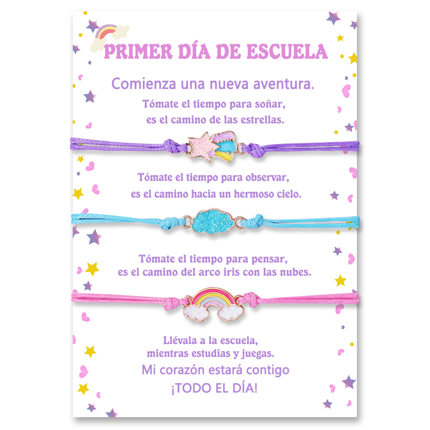 Unidad de 3 pulseras de estrella, nube y arco iris - Regalos de regreso a la escuela