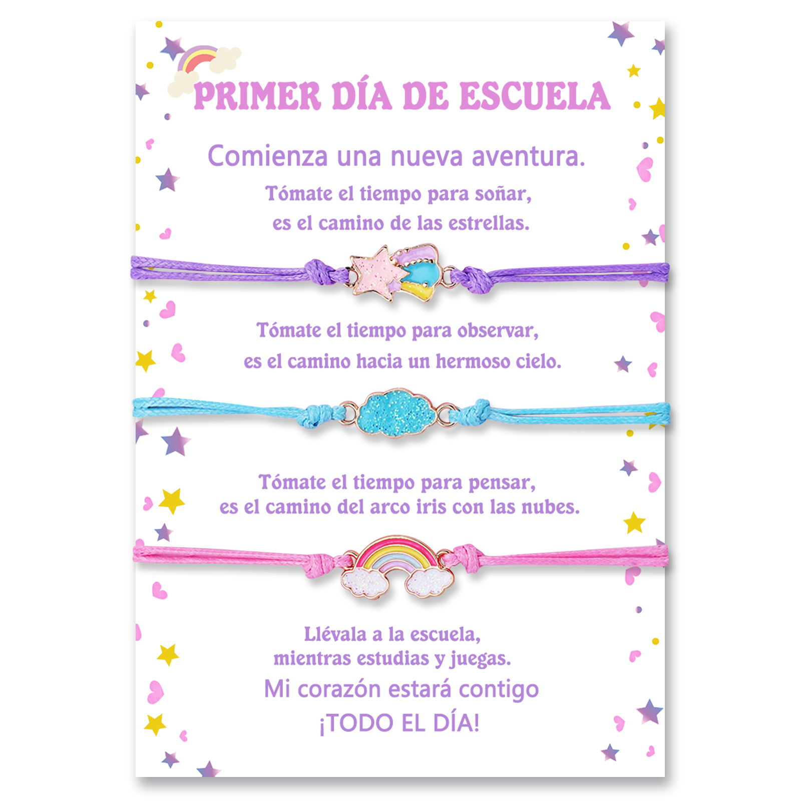 Unidad de 3 pulseras de estrella, nube y arco iris - Regalos de regreso a la escuela
