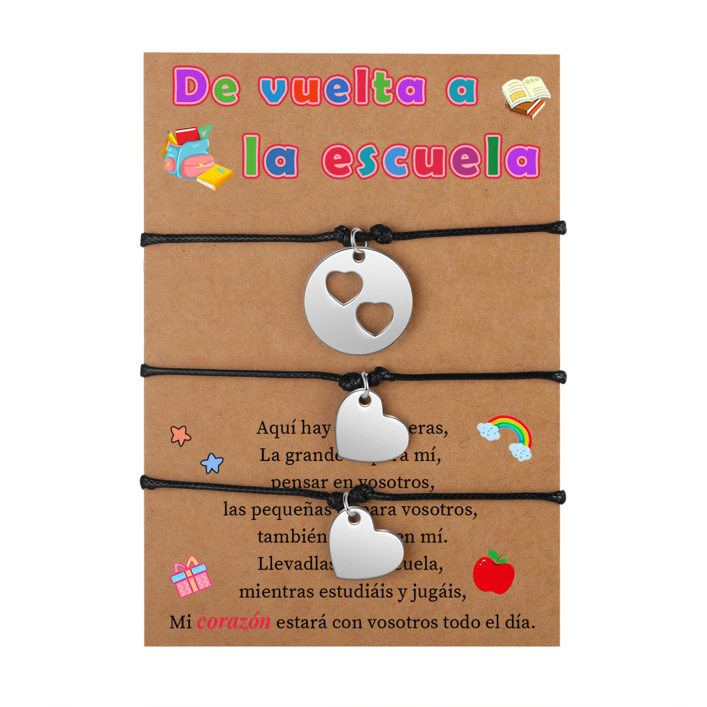 Unidad de 3 pulseras de corazón - Regalos de regreso a la escuela