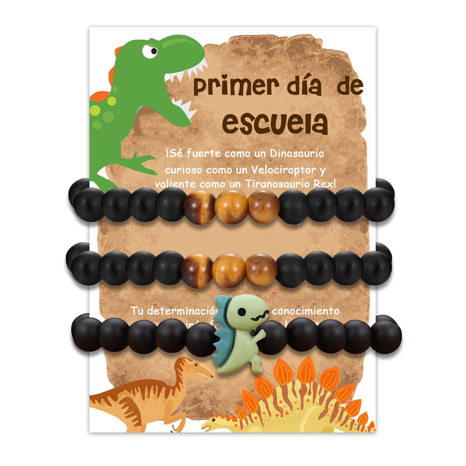 Unidad de 3 pulseras dos de dinosaurio y dos de perlas - Regalos de regreso a la escuela