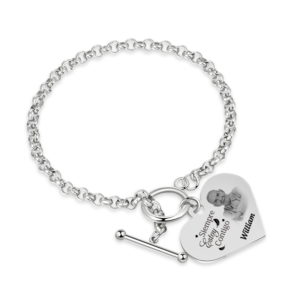 Pulsera Conmemorativa Corazón con 1 Nombre y Foto Pulsera Personalizada | Jessemade