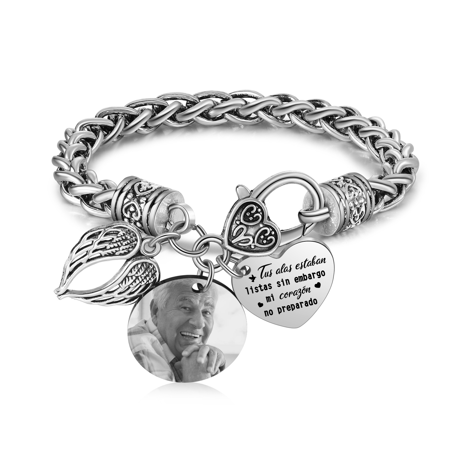 Pulsera Conmemorativa Corazón y Alas con Foto Pulsera Personalizada | Jessemade