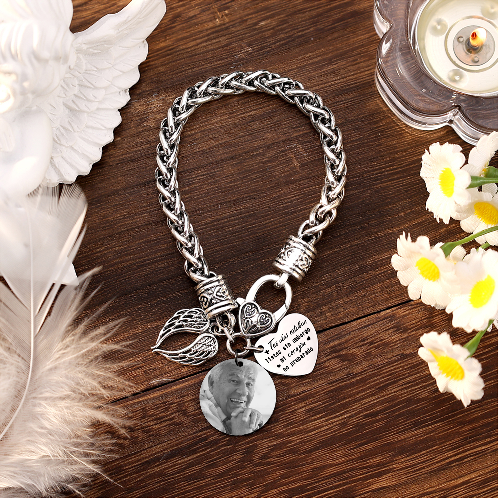 Pulsera Conmemorativa Corazón y Alas con Foto Pulsera Personalizada | Jessemade