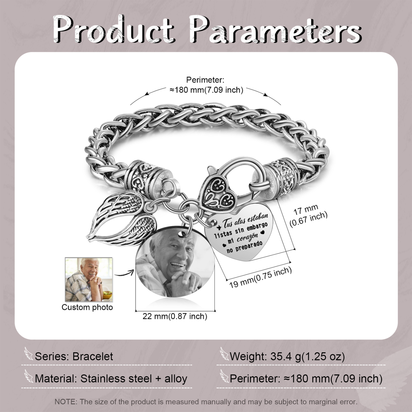 Pulsera Conmemorativa Corazón y Alas con Foto Pulsera Personalizada | Jessemade