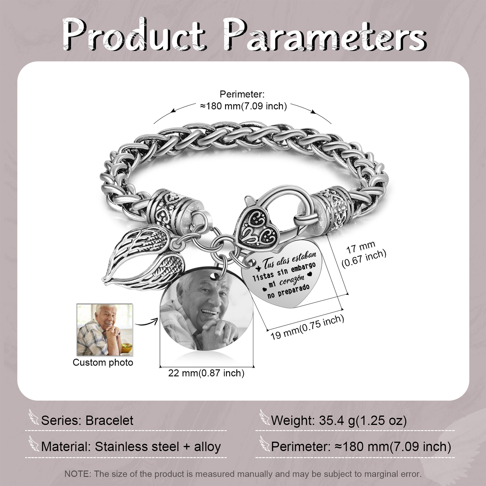 Pulsera Conmemorativa Corazón y Alas con Foto Pulsera Personalizada | Jessemade