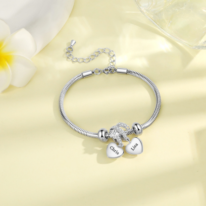 Pulsera ajustable con colgantes de corazón personalizados con 2 nombres y 2 piedras de nacimiento | Jessemade