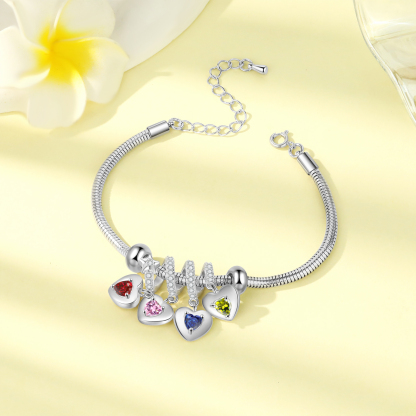 Pulsera Ajustable con Corazón, Nombres y Piedras de Nacimiento Personalizadas-Jessemade ES