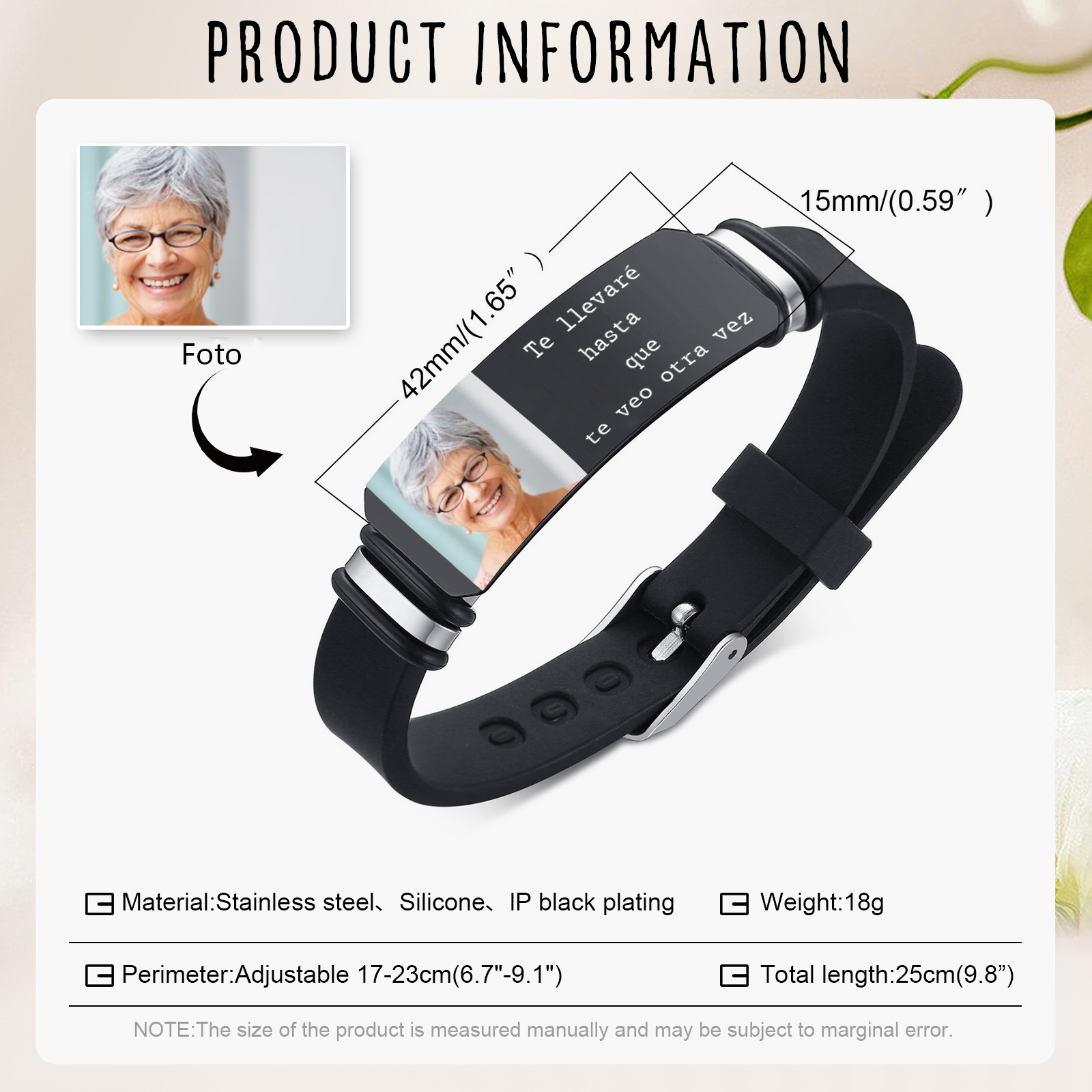 Pulsera Conmemorativa Ajustable para Hombre con Foto Pulsera Personalizada | Jessemade