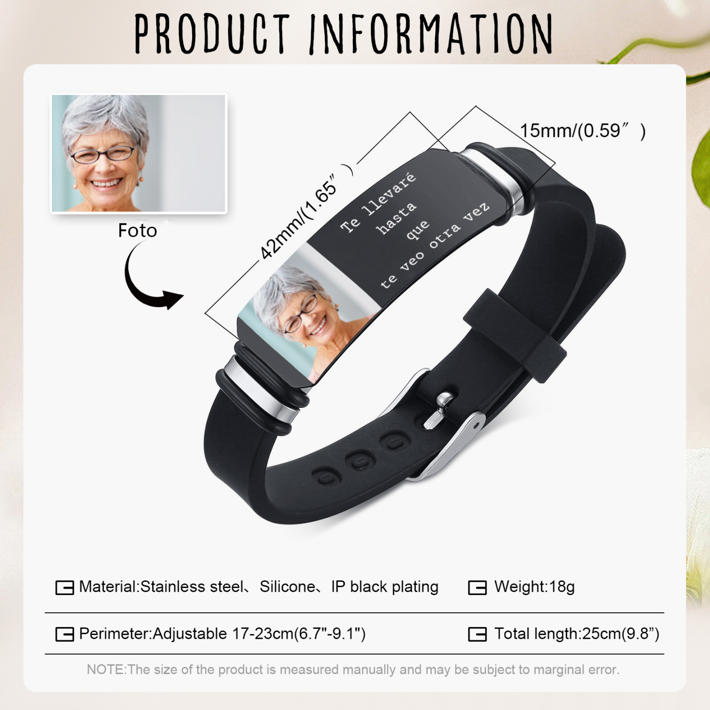 Pulsera Conmemorativa Ajustable para Hombre con Foto Pulsera Personalizada | Jessemade