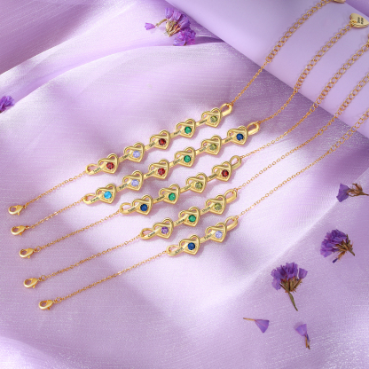 Pulsera de corazones entrelazados con 2-6 nombres y piedras personalizados color oro | Jessemade