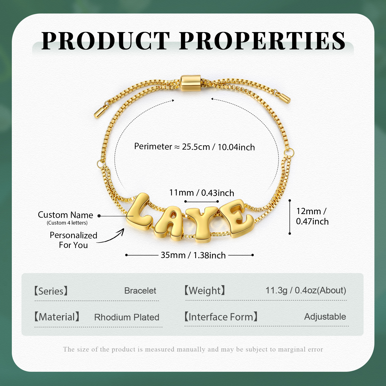 Pulsera ajustable con nombre de 4 letras pulsera personalizada para mujer | Jessemade