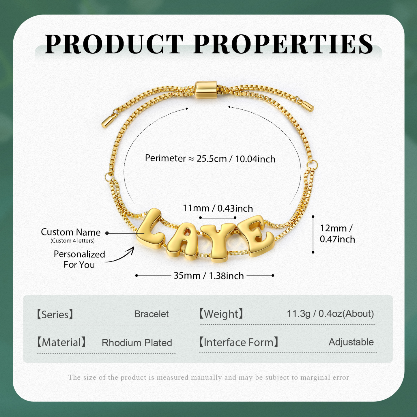 Pulsera ajustable con nombre de 4 letras pulsera personalizada para mujer | Jessemade