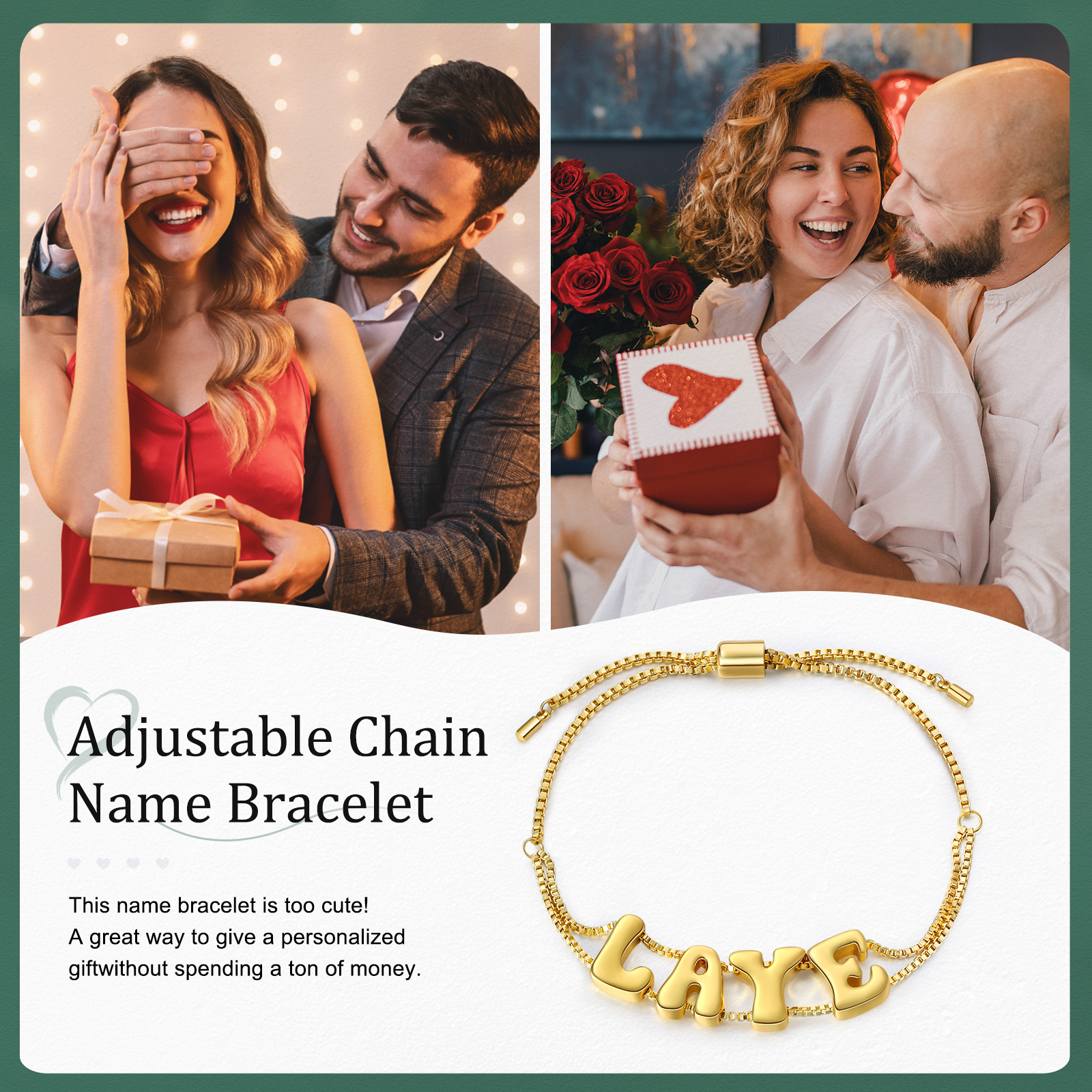 Pulsera ajustable con nombre de 4 letras pulsera personalizada para mujer | Jessemade