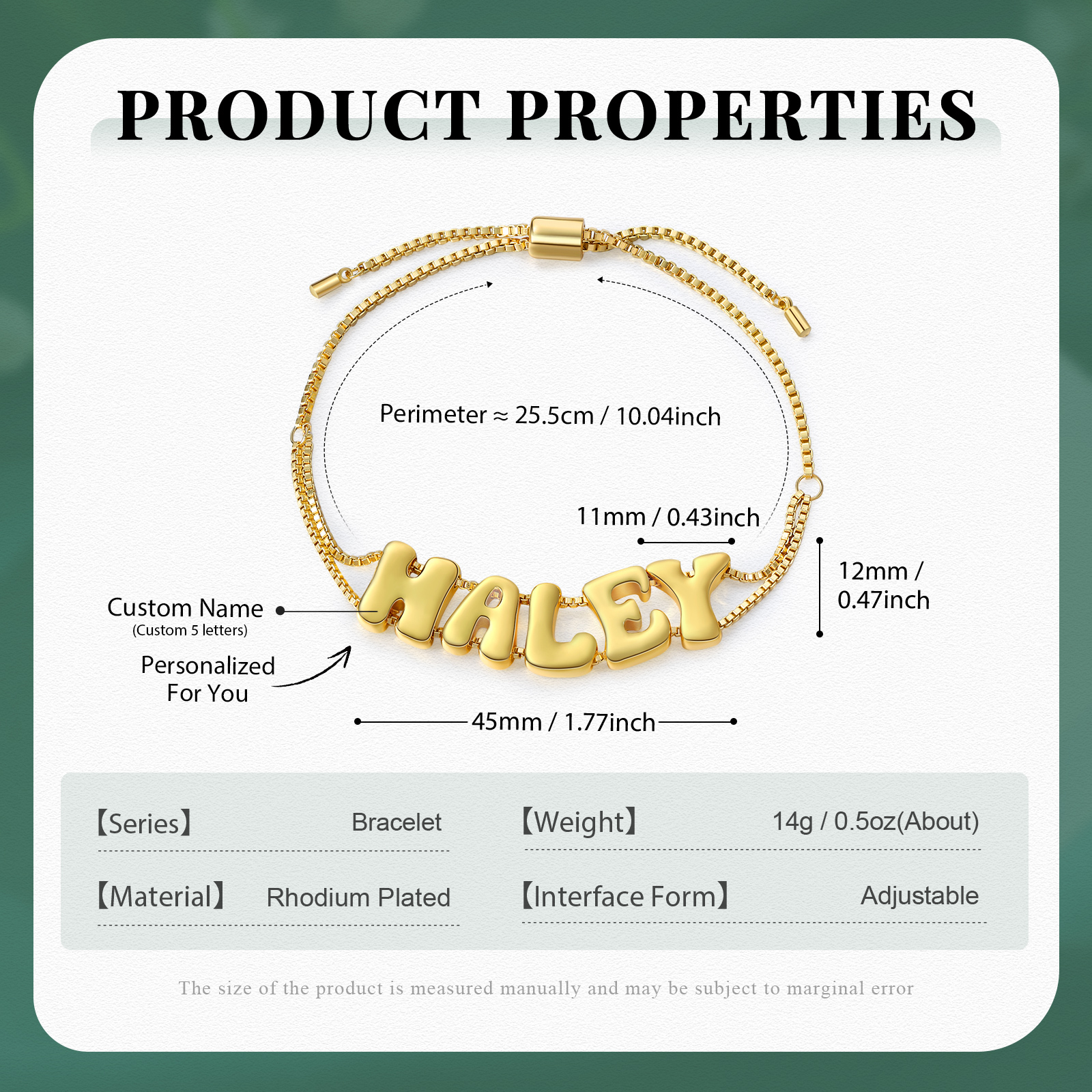 Pulsera ajustable con nombre de 5 letras pulsera personalizada para mujer | Jessemade