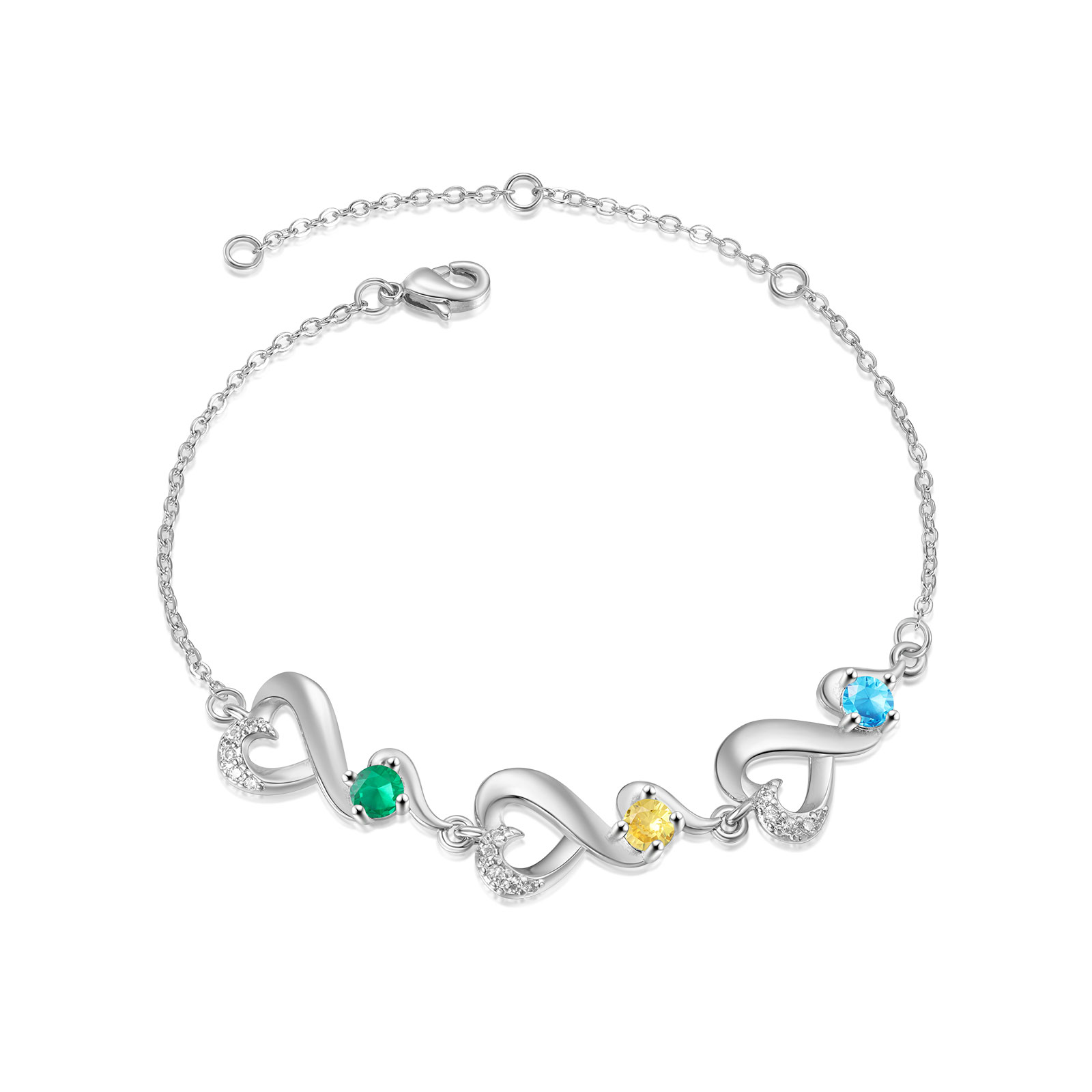 Pulsera corazones conectados con 3 nombres y piedras de nacimiento pulsera personalizada para mujer | Jessemade