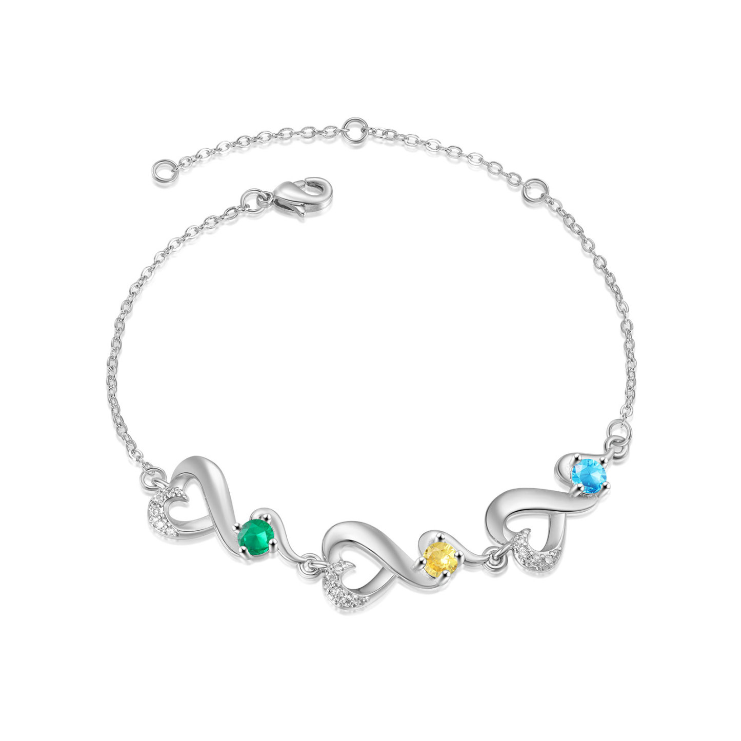 Pulsera corazones conectados con 3 nombres y piedras de nacimiento pulsera personalizada para mujer | Jessemade