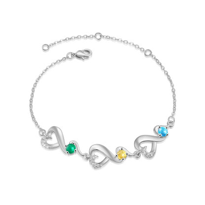 Pulsera corazones conectados con 3 nombres y piedras de nacimiento pulsera personalizada para mujer | Jessemade