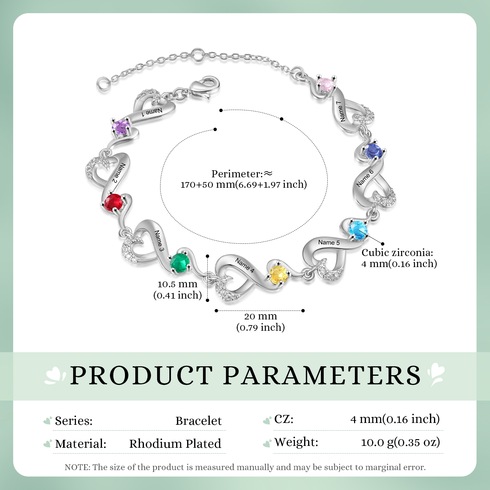 Pulsera corazones conectados con 7 nombres y piedras de nacimiento pulsera personalizada para mujer | Jessemade